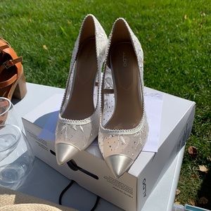 Aldo white lace heels
